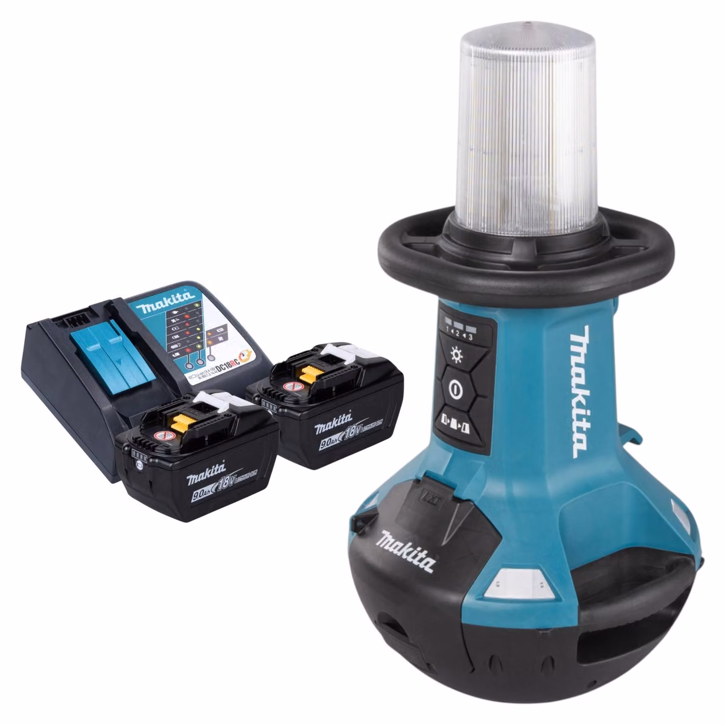 Lampada a LED Makita DML 810 Z a batteria 18 / 36 V (2 x 18 V) 5500 lm IP54 + 2 batterie da 9,0 Ah + caricabatterie