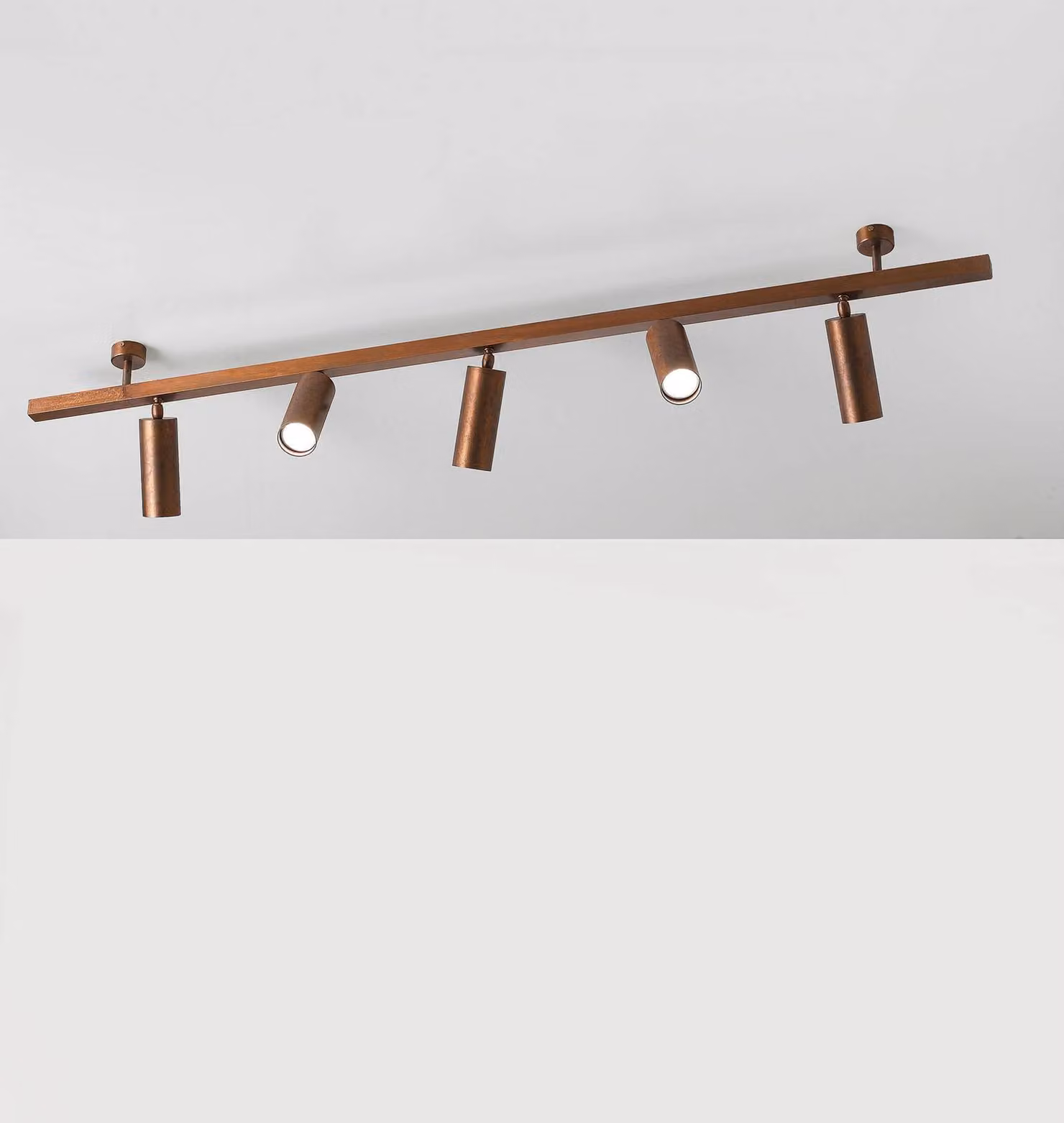 Cremasco Plafoniera 7534, legno brunito, a 5 luci, GU10 dimmerabile, Legno scuro, Soggiorno / Sala da pranzo, Ottone, Moderno, Downlight