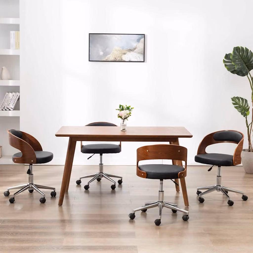 Set di 4 sedie da pranzo girevoli vidaXL in similpelle nera e legno con design moderno