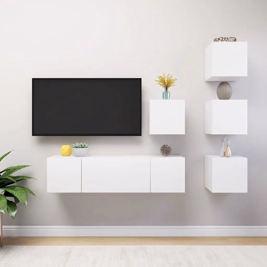 Set di mobili porta TV moderno vidaXL in 6 pezzi bianco in legno e MDF per soggiorno