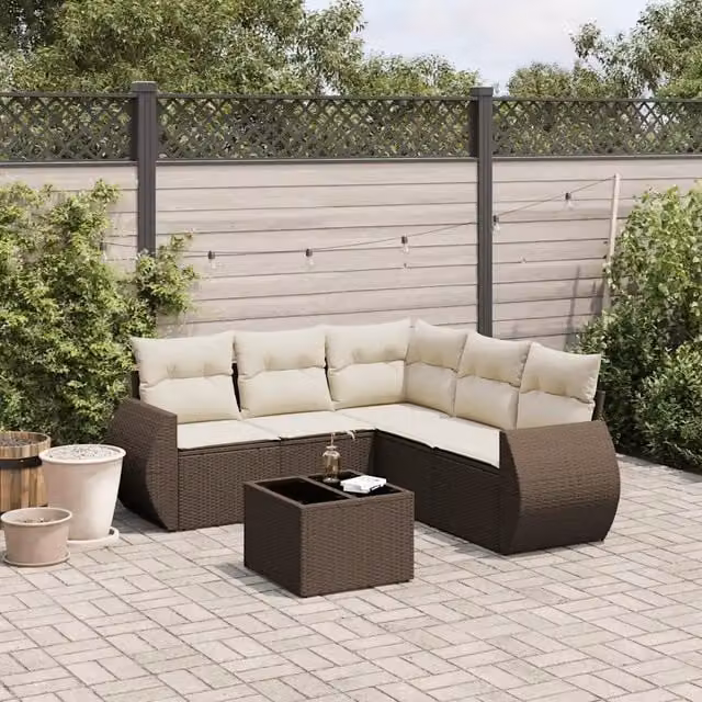 Set Divano da Giardino 6 pz con Cuscini Marrone in Polyrattan 3253700