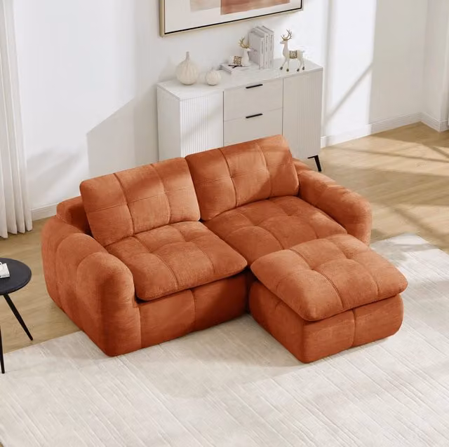 Divano modulare senza telaio in acciaio in ciniglia arancione 194×160×68 cm