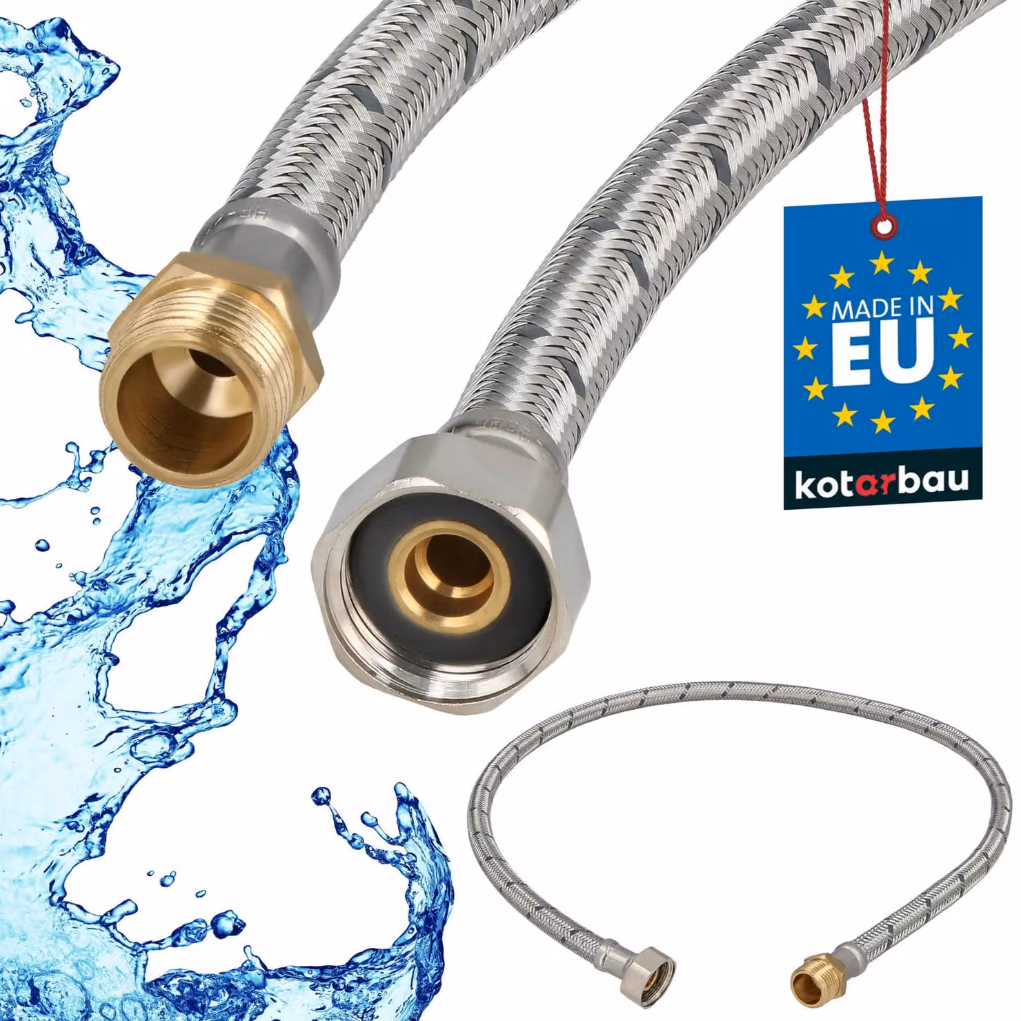 KOTARBAU® Tubo Flessibile per Rubinetto 1/2" x 3/8" Rinforzato 90cm Tubo Flessibile Rubinetto Cucina Maschio x Femmina Acciaio Inox