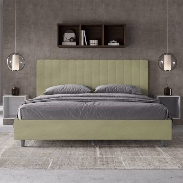 Letto matrimoniale king size Agueda ityhome con rete imbottita in microfibra colore verde, L/P: 180 x 200 cm