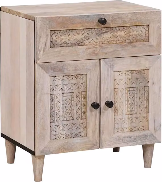 Armadio da notte vidaXL in legno di acacia e mango bianco L/P/H: 50 x 33 x 60 cm