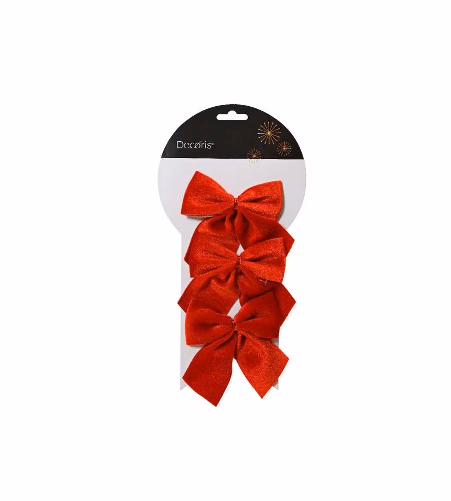 Decoris Fiocchi di Natale Rossi - Set da 3 per Decorazioni - 9x10cm