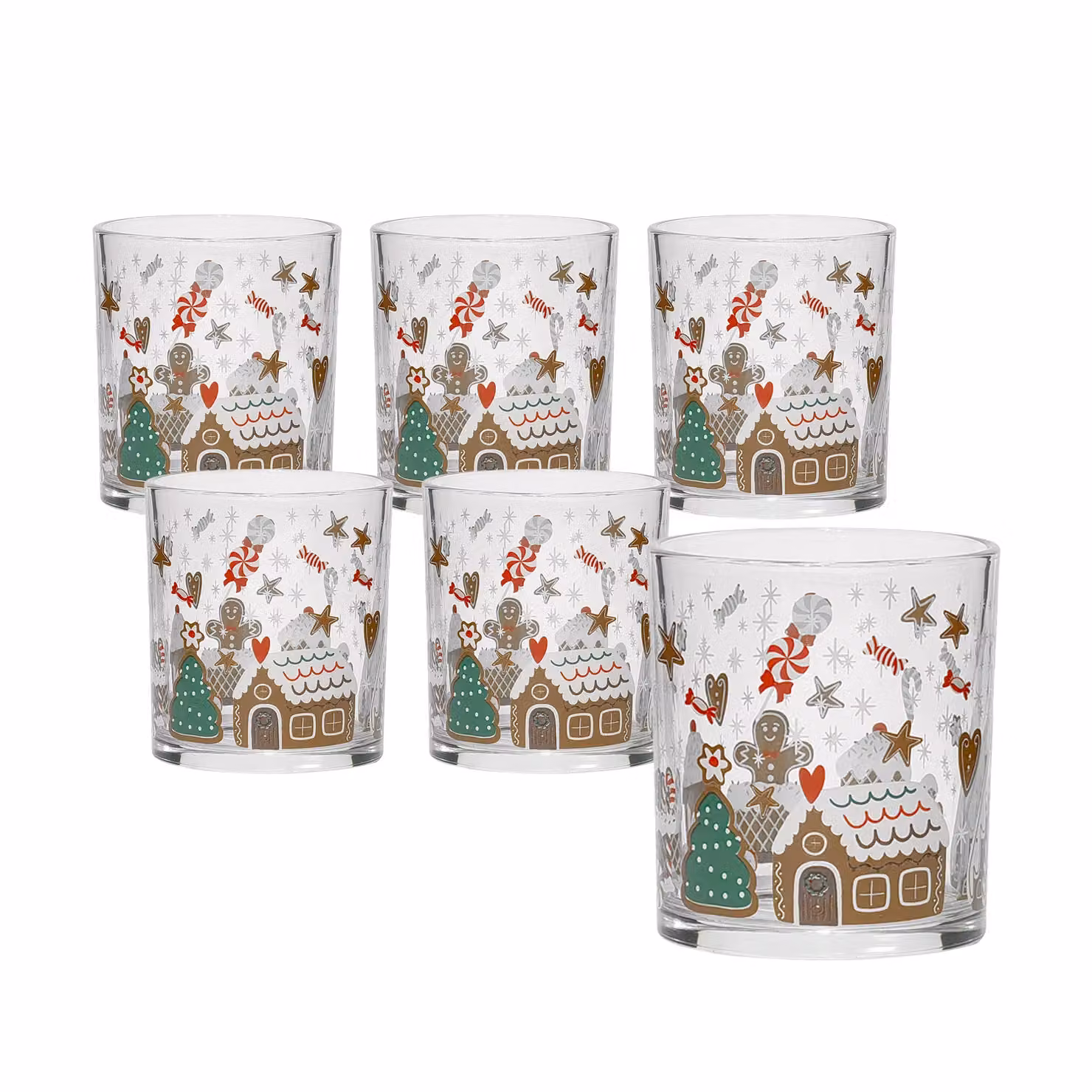 Set di 6 bicchieri da acqua natalizi in vetro trasparente Gusto Casa Linea Pan di Zenzero da 25 cl – 1