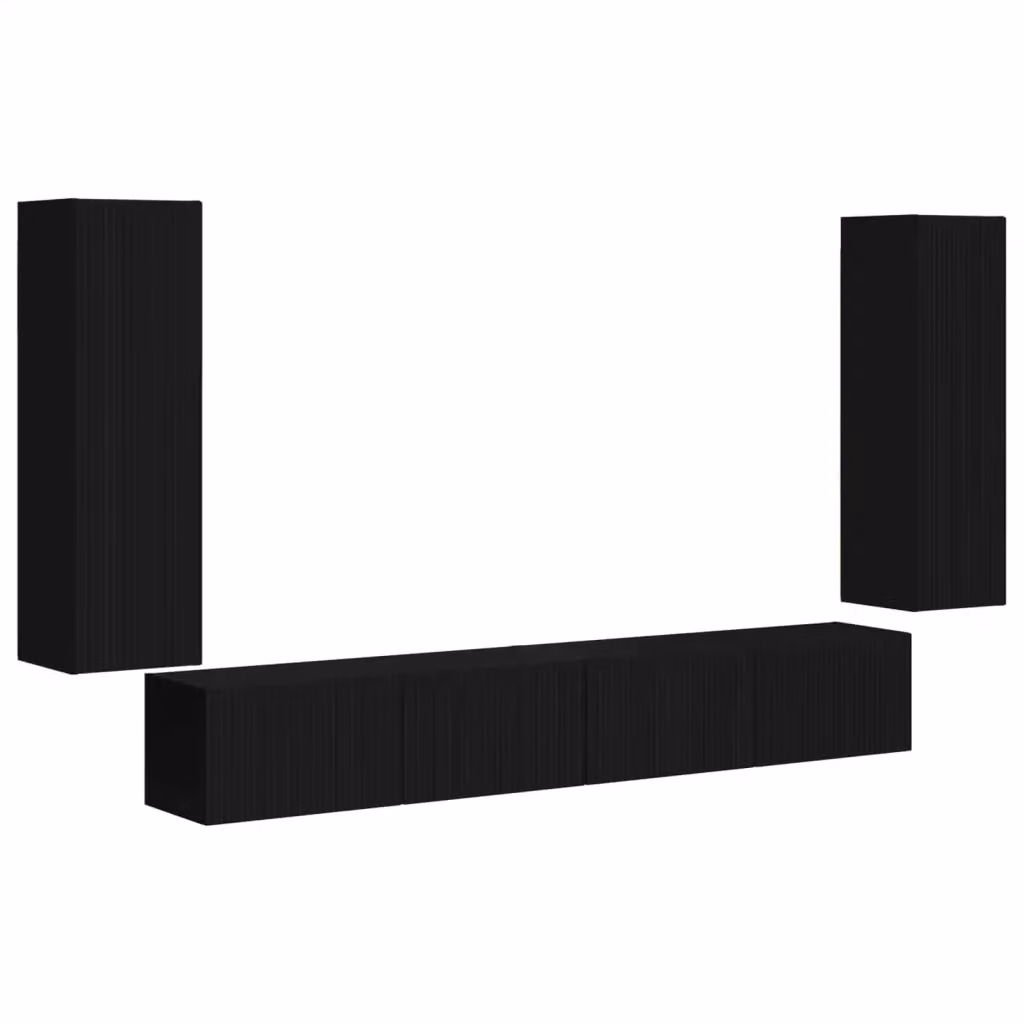 Set di 4 pezzi Mobiletto TV da parete moderno vidaXL in MDF nero e legno – 2