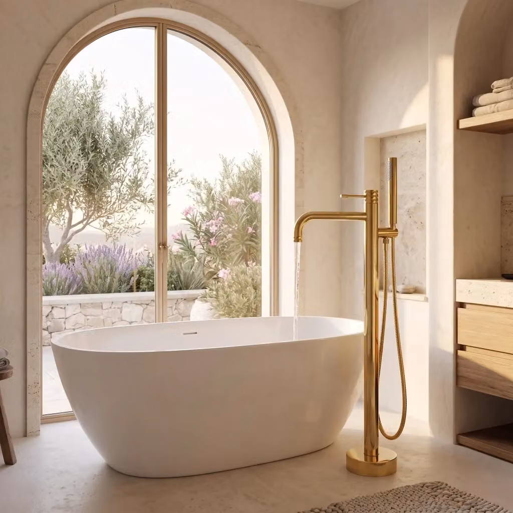 Rubinetto a pavimento per vasca Rea Lungo Diamond Gold con miscelatore monocomando in ottone – 2