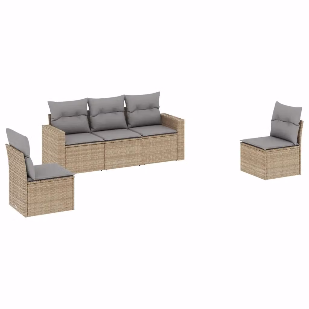 Set da giardino VIDAXL in polyrattan composto da 5 pezzi con cuscini beige e grigi in tessuto per esterni – 2