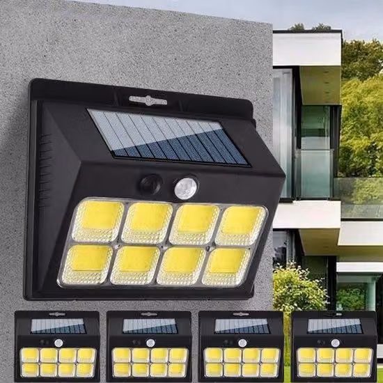 Lampada da spiaggia a energia solare per esterni, 4 pezzi, impermeabile, COB 120, sensore di movimento, 3 impostazioni