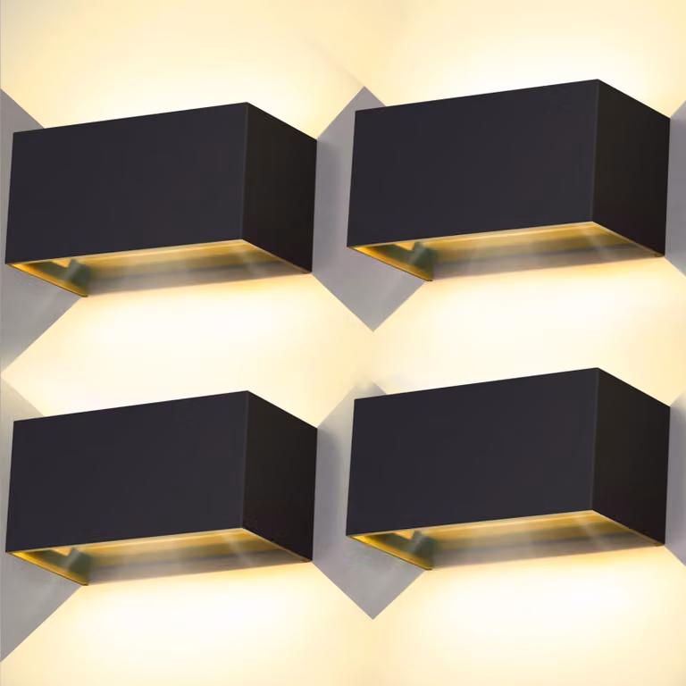 Lampada a LED da parete, 20W, 3000K, grado di protezione IP65, set da 4, colore nero, alluminio