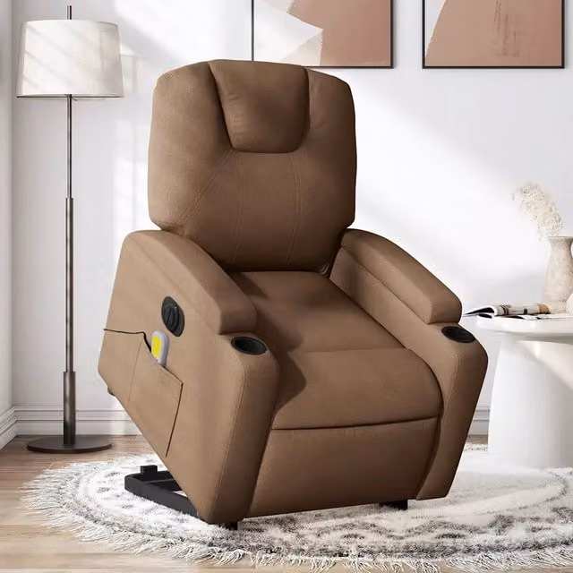 Poltrona Alzapersona Elettrica con Massaggio vidaXL in Tessuto Marrone – 1