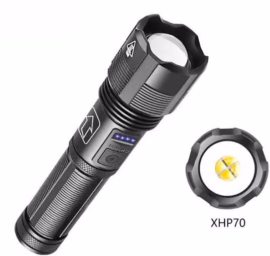 Torcia LED da esterno per emergenze con luce potente, ricaricabile tramite USB, luce abbagliante, torcia da esterno per emergenze con ampia portata e lunghezza d'onda regolabile, portatile, ideale per escursioni e campeggio, modello 3