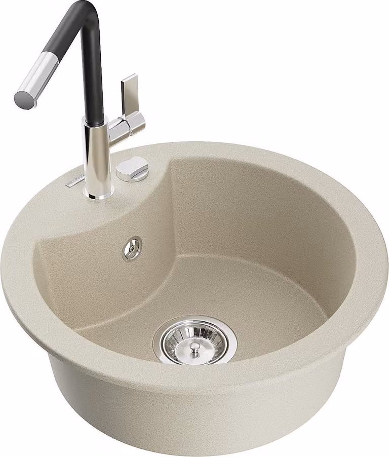 Mexen Diego lavello in granito 1-vasca con rubinetto da cucina Flora, beige - 6512-69-670401-07