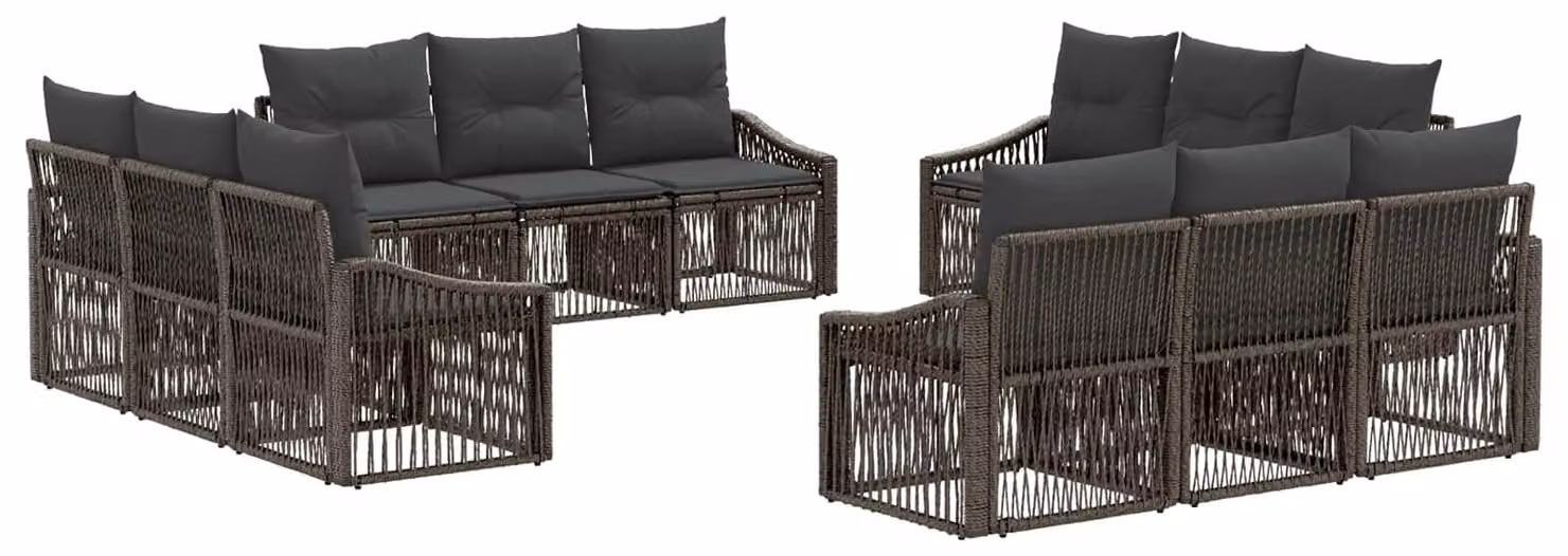 Set di divani da giardino, 12 pezzi, colore grigio, in rattan sintetico