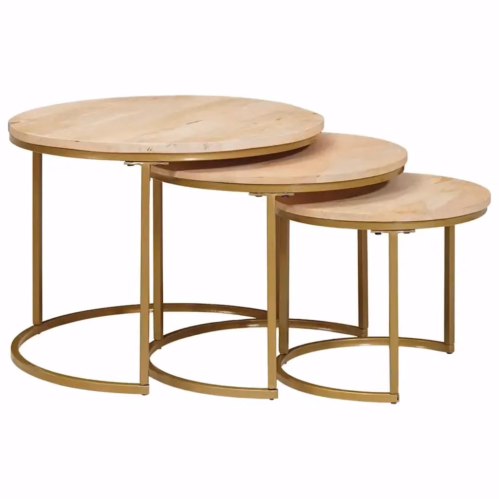 Set di 3 tavolini da caffè nido vidaXL in legno di mango e metallo, marrone, L/P/H: 60 x 60 x 45 cm – 2