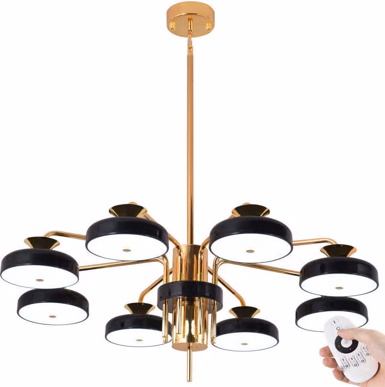 Plafoniera LED XW816-8H con telecomando Colore della luce/luminosità regolabile Paralume in acrilico struttura in metallo laccato nero/oro