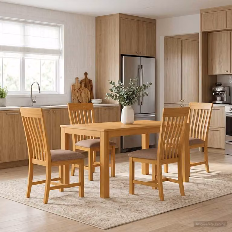 Set da pranzo moderno vidaXL in legno di quercia massello composto da tavolo rettangolare e 4 sedie, Grigio e Marrone, L: 110 cm, P: 85 cm, H: 75 cm