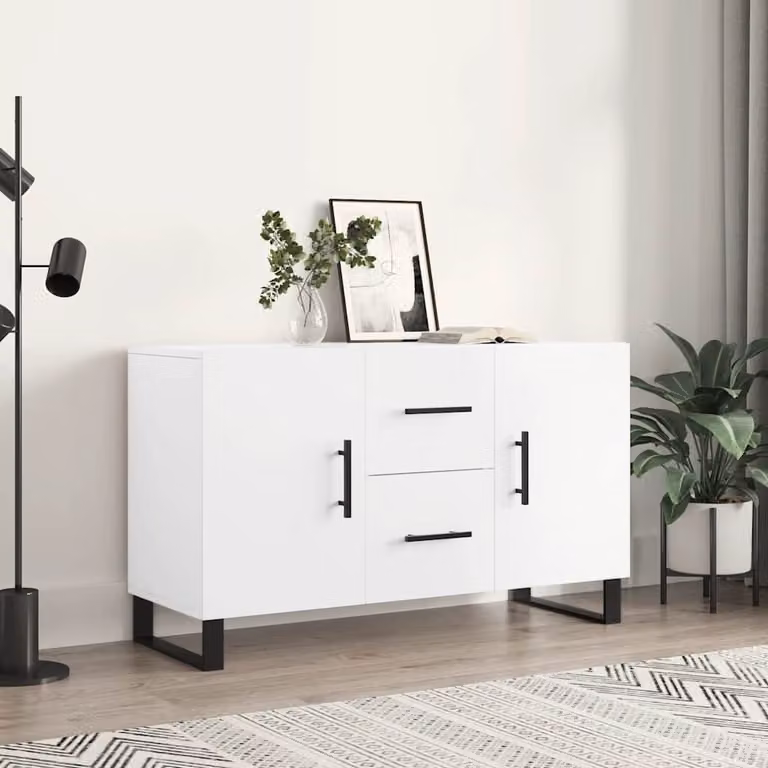 Credenza moderna vidaXL bianca in legno e metallo L: 100 cm, P: 36 cm, H: 60 cm