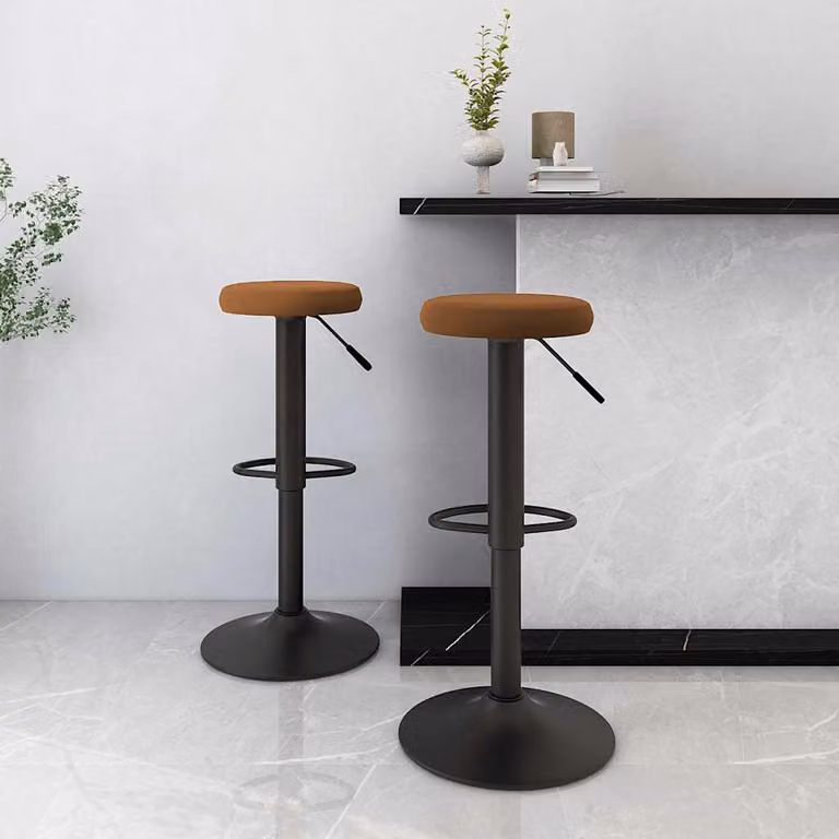 Set di 2 sgabelli da bar moderni vidaXL in velluto marrone con base in metallo e seduta girevole a 360 gradi