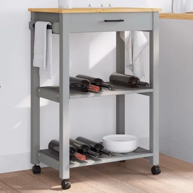 Carrello da cucina e scaffale MONZA Design Mania in legno massello di pino grigio con ruote L/P/H: 60 x 40 x 88,5 cm