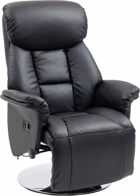 Poltrona Relax HOMCOM con Poggiapiedi, Funzione Lettura e Rotazione 360°, Ecopelle, Nero, L: 78 cm, P: 80 cm, H: 109 cm