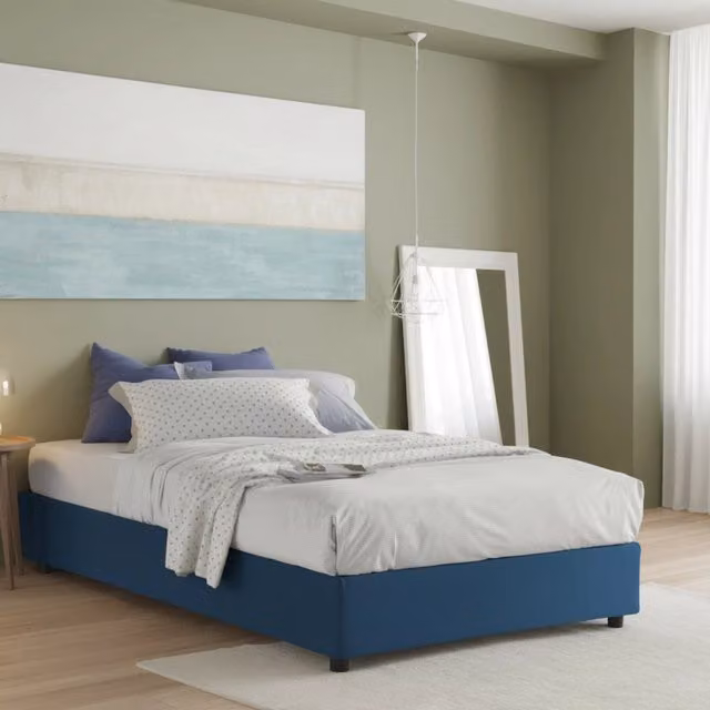 Letto matrimoniale contenitore Arto di Talamo Italia con rivestimento in tessuto e materasso incluso, Blu, L/P: 140 x 190 cm – 1