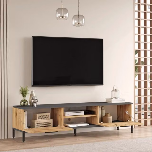 Crissolo, Mobile Porta tv un Ripiano, 160x35x39h cm Marrone Rovere