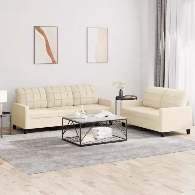 Set di divani vidaXL composto da un divano a 2 posti e un divano a 3 posti in similpelle beige con cuscini coordinati per il tuo soggiorno