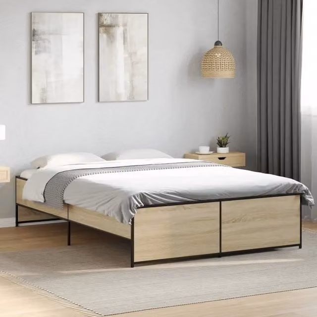 Letto Giroletto vidaXL in Legno e Metallo, Colore Rovere, 120 x 200 cm