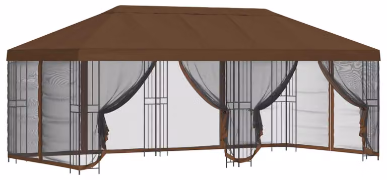 Gazebo con pareti laterali 6 x 3 m Marrone Poliestere e Acciaio