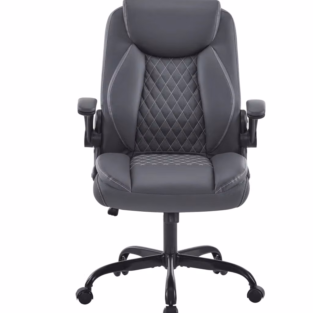 Sedia da ufficio ergonomica girevole in pelle sintetica grigia con braccioli e ruote per casa e ufficio – 2