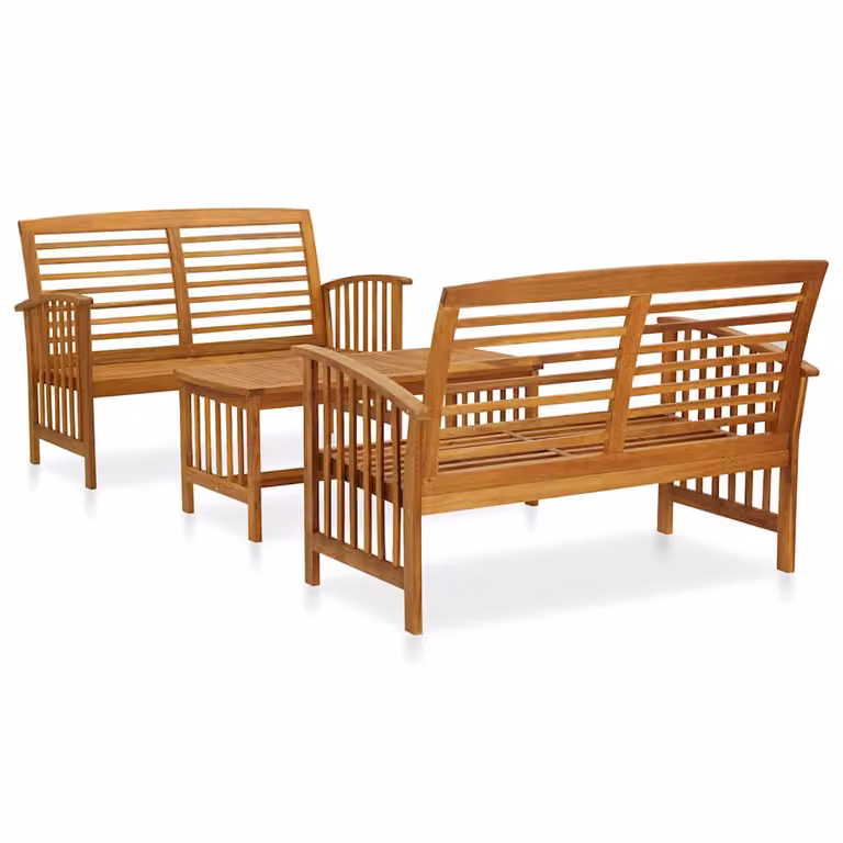 Set da giardino vidaXL composto da 3 pezzi in legno di acacia marrone con divano a 2 posti e tavolino da caffè