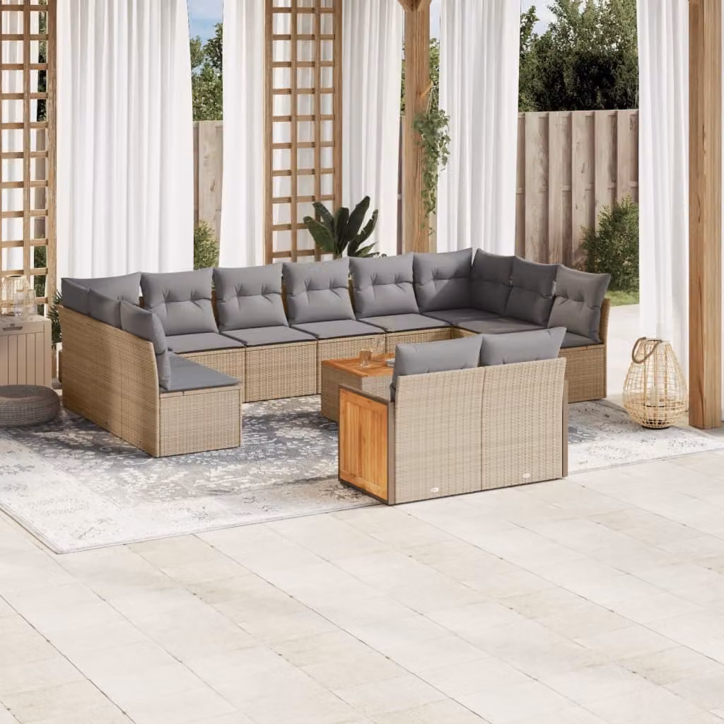 Maison Exclusive - Set Divano da Giardino 13 pz con Cuscini Beige in Polyrattan