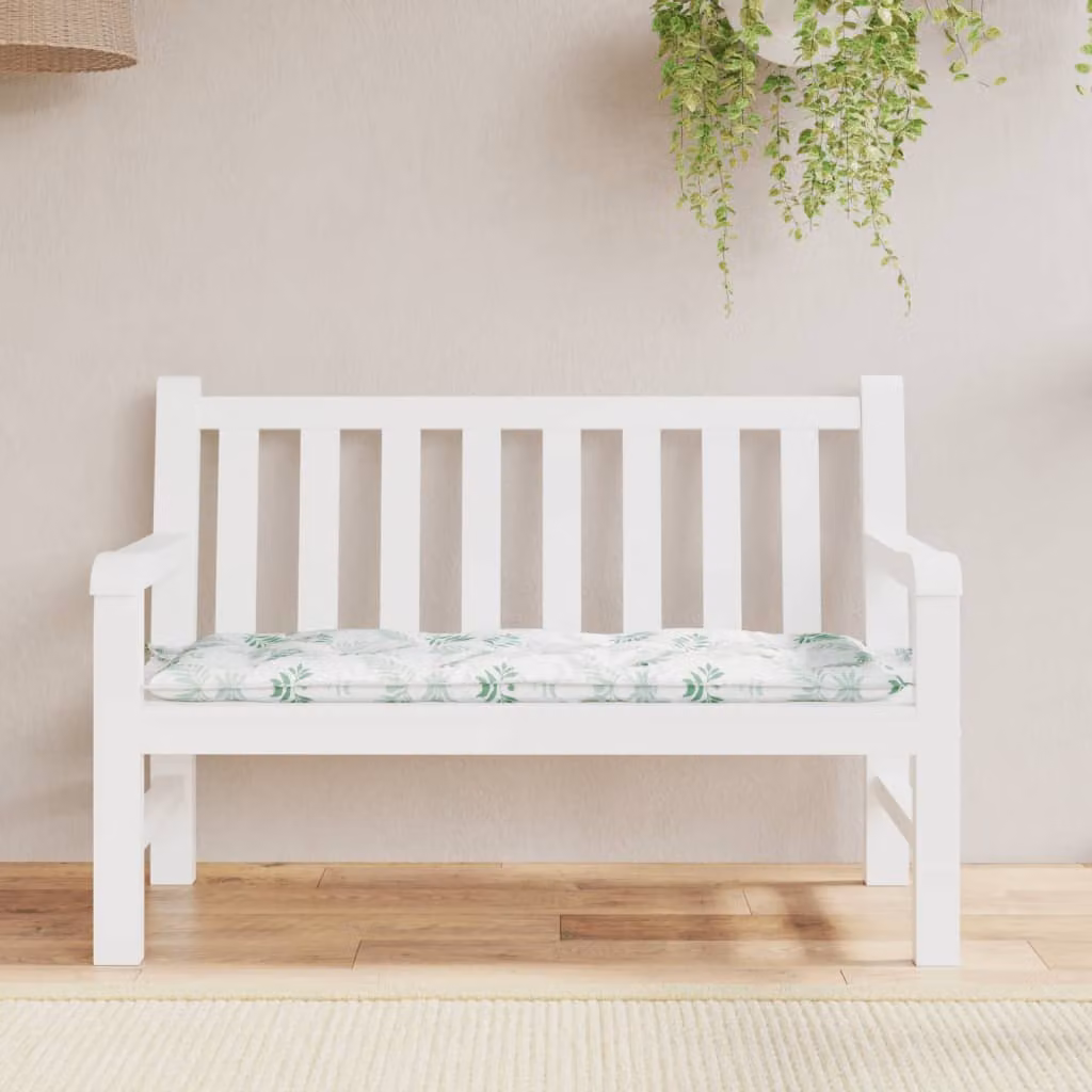Cuscino per panca da giardino vidaXL con motivo a foglie, verde e bianco, L 120 x P 50 x H 7 cm