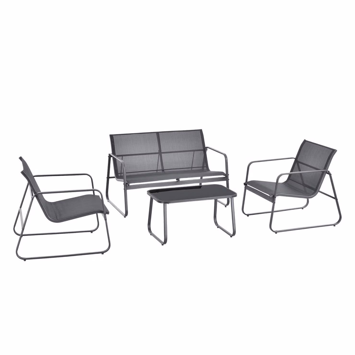 In And OutdoorSet da giardino Retta - 4 pezzi - set da salotto - grigio scuro e nero - acciaio, vetro e tessuto - look elegante
