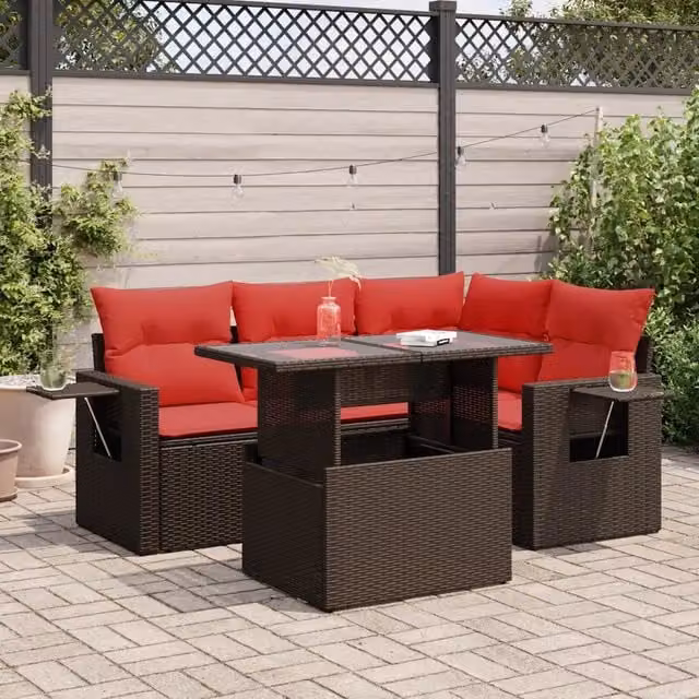Set Divano Giardino 5 pz con Cuscini Marrone Polyrattan Acacia 3326475