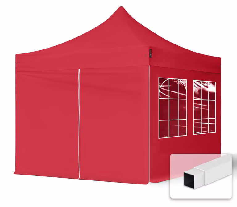 TOOLPORT 3x3m gazebo pieghevole con laterali (finestre), ECONOMY acciaio, rosso