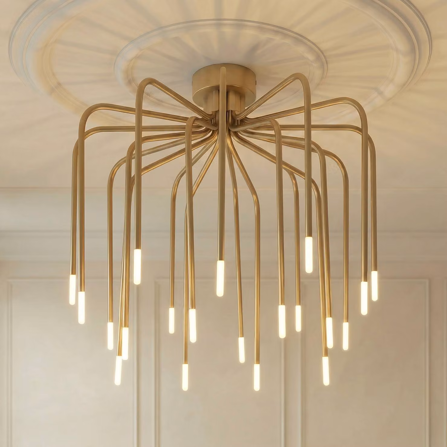 Plafoniera soffitto Ariadne Lucande, dimmerabile, Ottone / Oro, Soggiorno / Sala da pranzo, Metallo, Moderno, Plafoniera