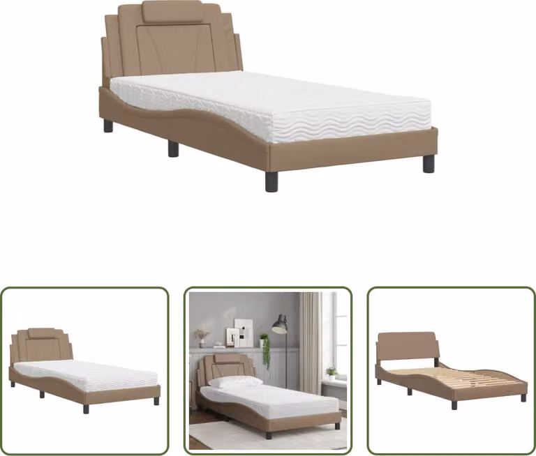 The Living Store Letto con materasso cappuccino-marrone 100x200 cm in ecopelle