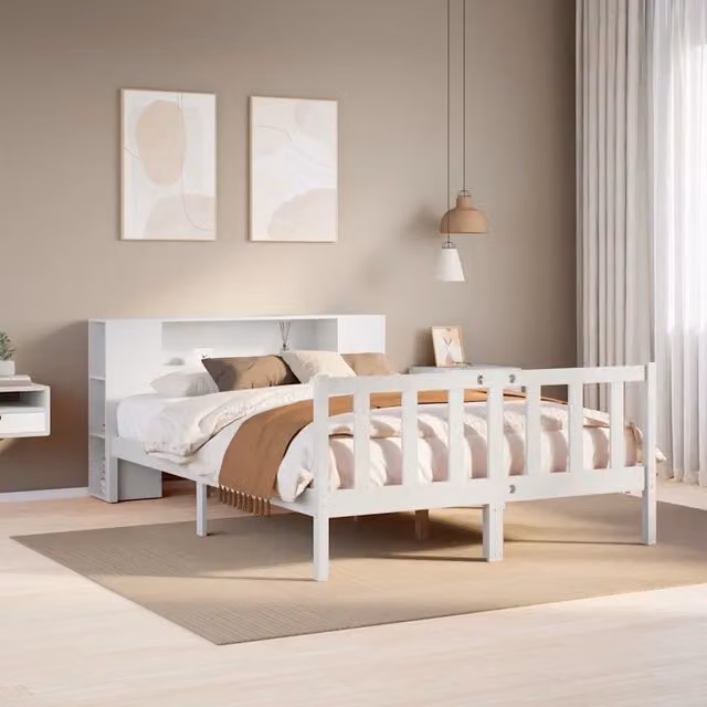 Letto Libreria senza Materasso Bianco 140x200 cm Legno di Pino 3321658