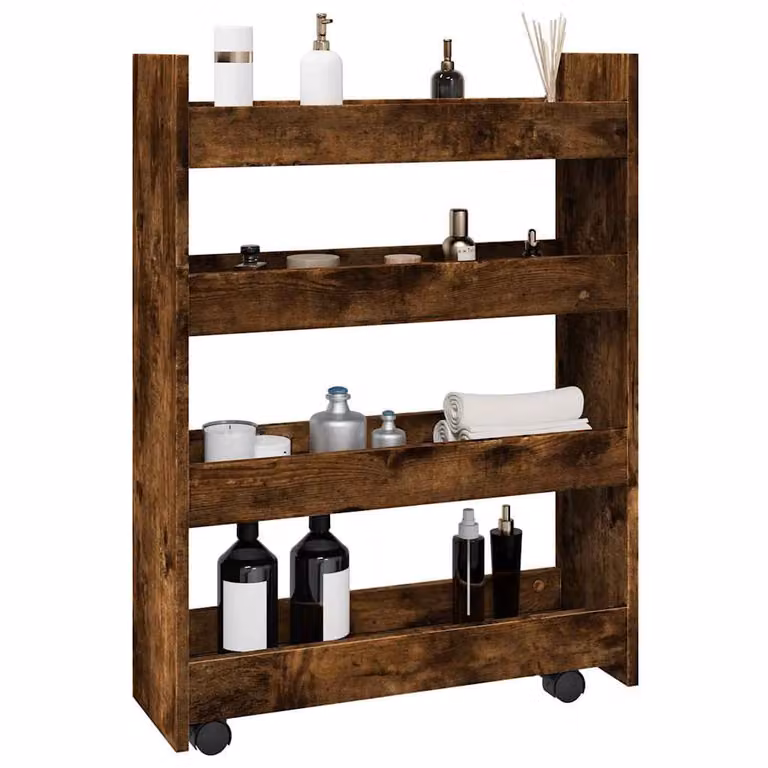 vidaXL Carrello Stretto a 4 Livelli in MDF Marrone con Ruote, Stile Industrial, L/P/H: 80 x 20 x 60 cm