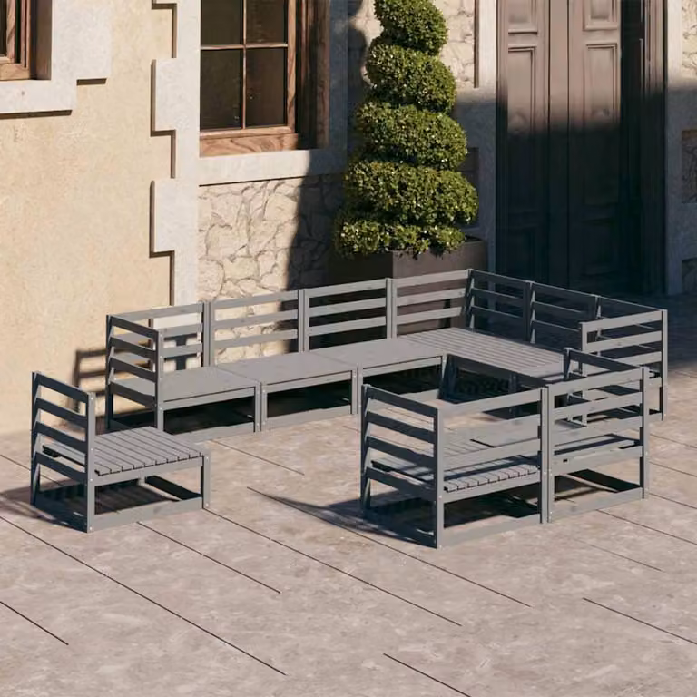 Set di divani da giardino vidaXL in legno massello di pino, 9 pezzi, grigio