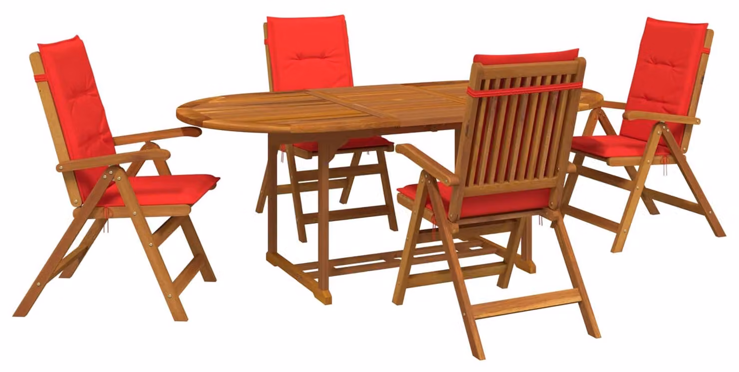 Set da pranzo da giardino composto da 5 pezzi, in legno massello di acacia naturale