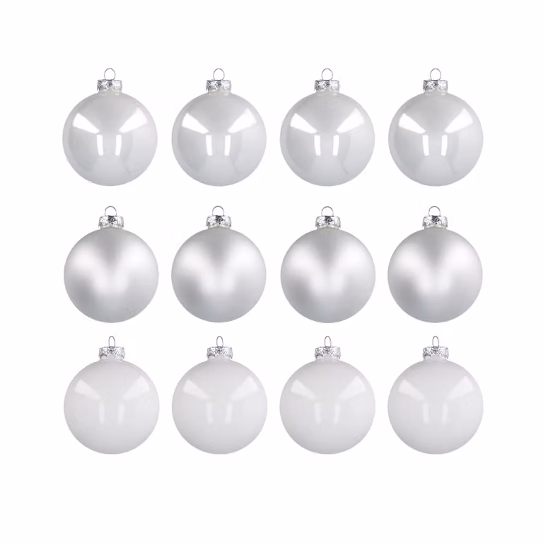 Set di 12 palline di Natale Vestiamo Casa in vetro soffiato bianche e argento, diametro: 6 cm