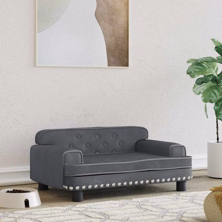 vidaXL Lettino per Cani in Velluto Grigio con Struttura in Legno L: 70 cm, P: 45 cm, H: 30 cm