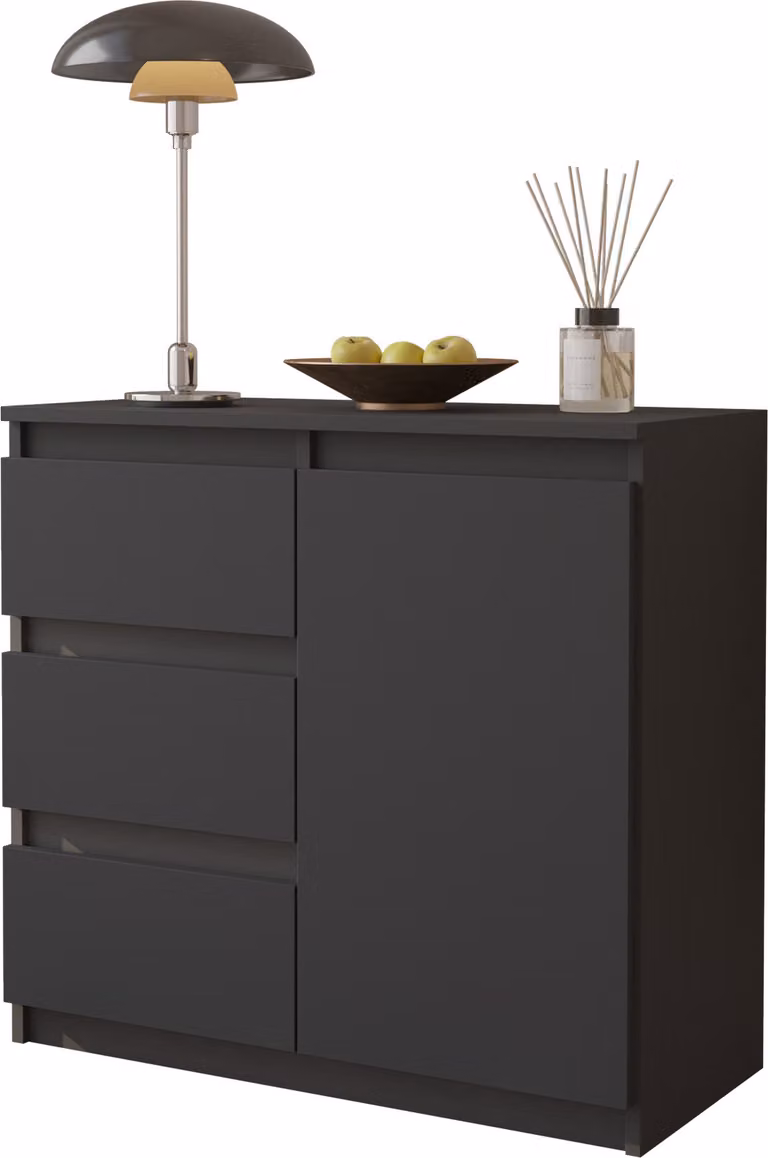 FURNICA - MIKEL - Cassettiera / credenza con 3 cassetti e 1 anta - grigio antracite H75cm L80cm P35cm