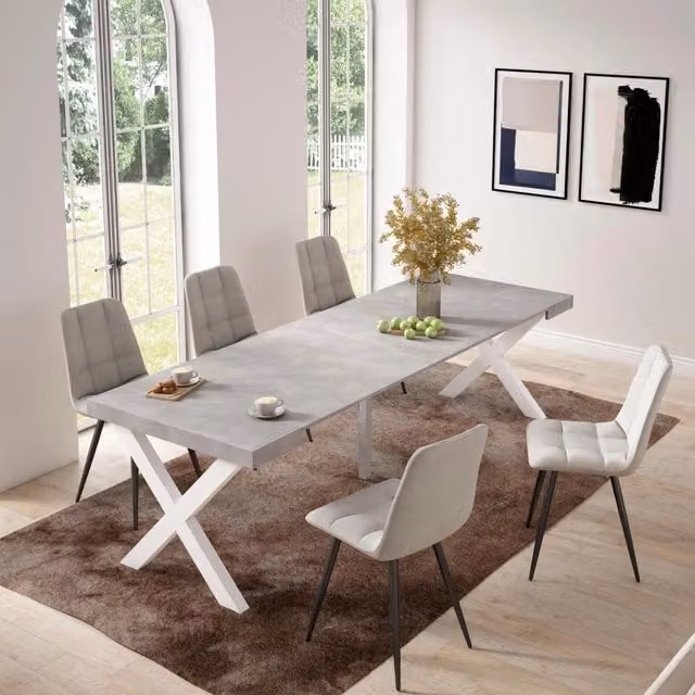 Consolle allungabile, 58 fino 262x90x73cm, Per 12 persone, Gambe in legno, grigio cemento RF2817
