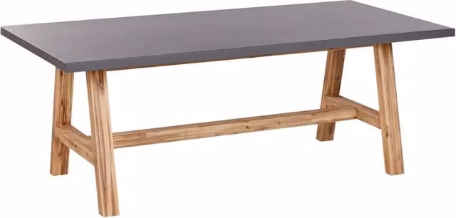 Tavolo da giardino rettangolare Beliani in cemento grigio con base in legno di acacia stile industriale L: 200 cm, P: 100 cm, H: 75 cm
